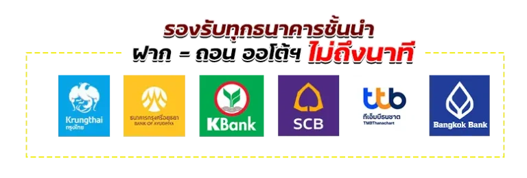 ภาพแบนเนอร์ WINK777PLUS รองรับธนาคารชั้นนำสำหรับฝากถอนออโต้ พร้อมช่องทางกรุงไทย กรุงศรี กสิกรไทย ไทยพาณิชย์ ทีทีบี และกรุงเทพ